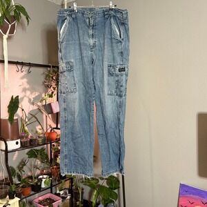 Wrangler Mens Cargo Denim Carpenter Pant Distressed Blue Jean Casual Workwear 36